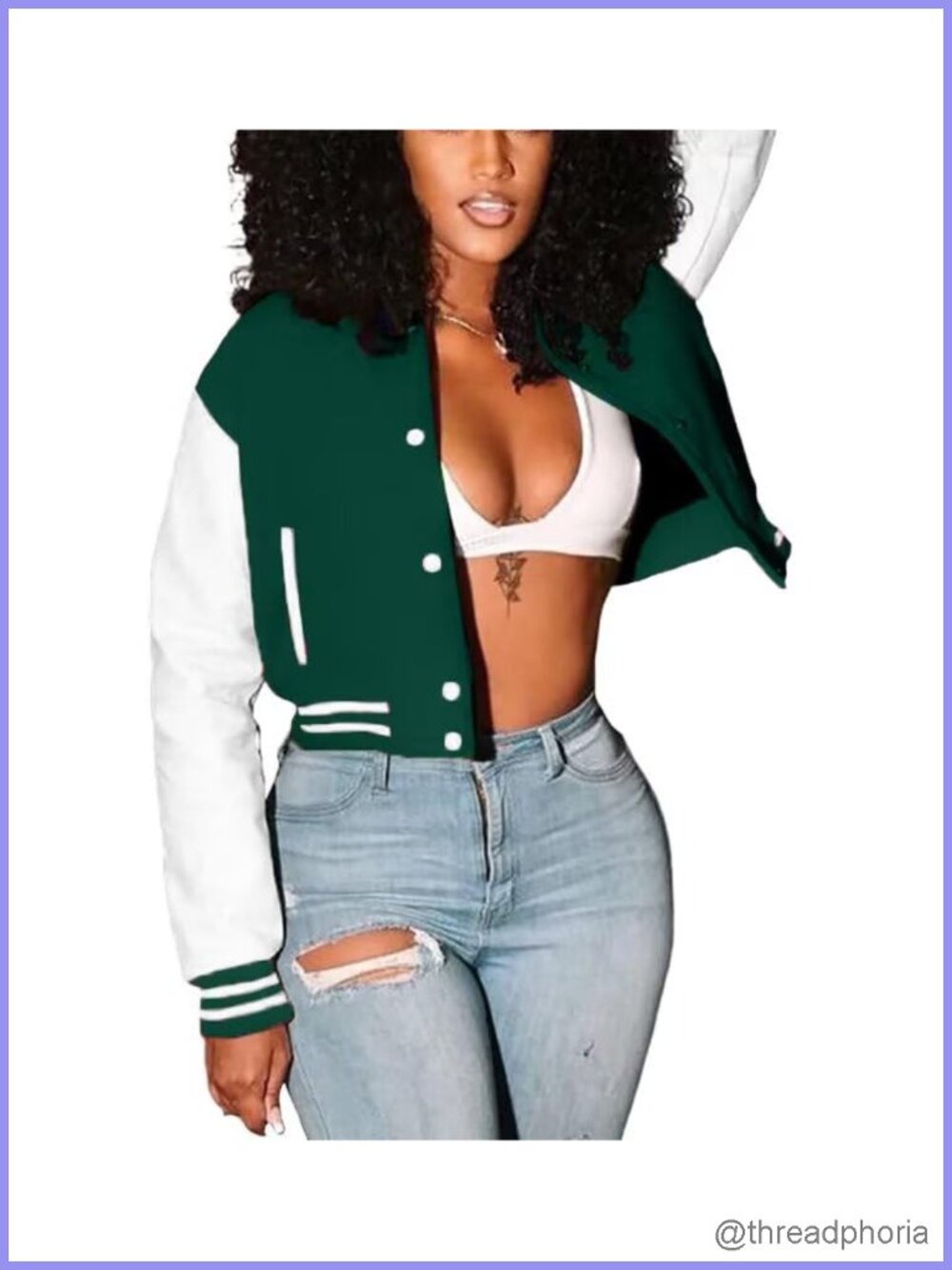 Women's Slim Fit Cropped Bomber Varsity Jacket Button Down Lightweight